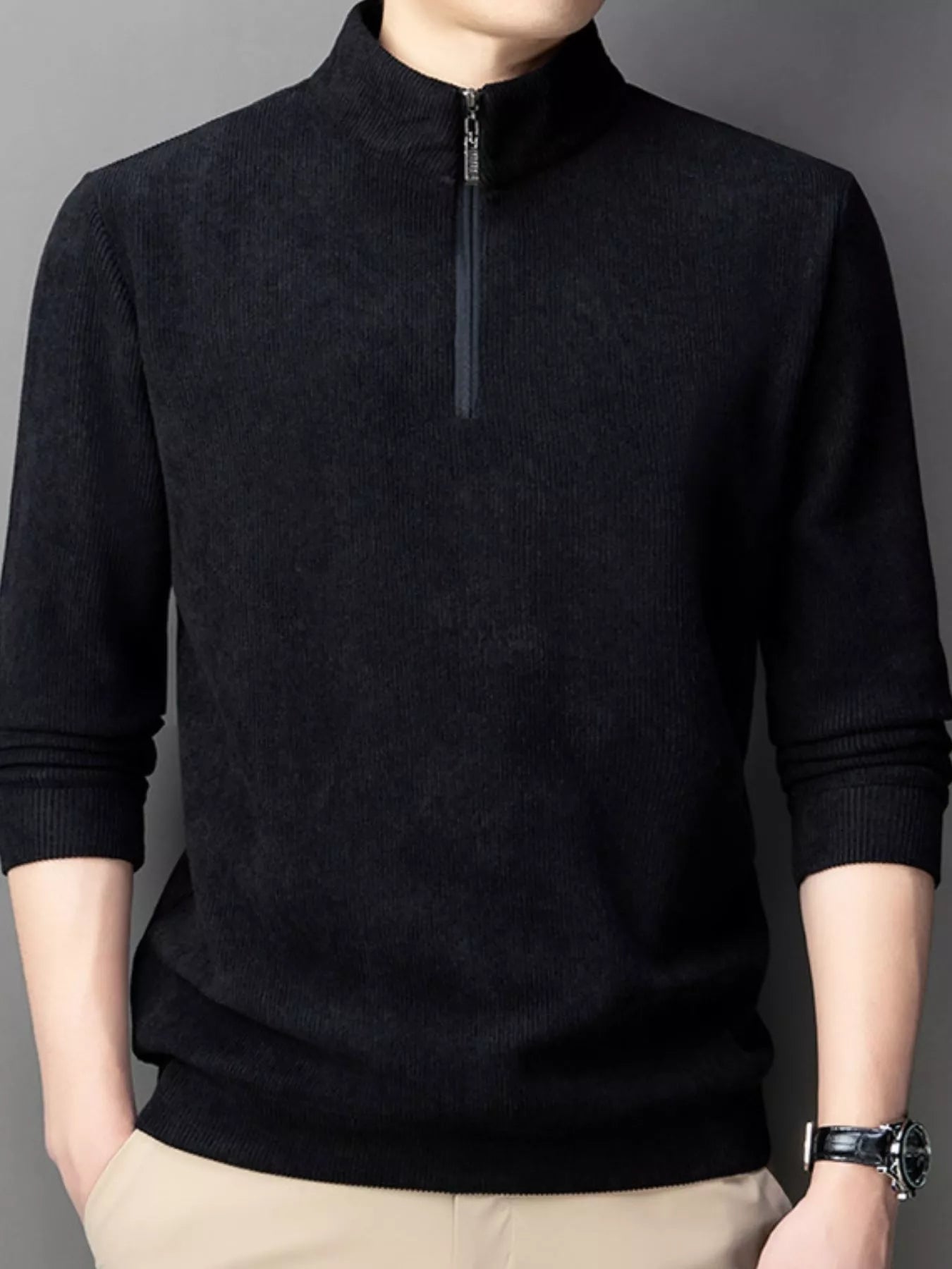 Men's Plus Size Corduroy Half - Zip Pullover Sweatshirt - PBNJ FASHIONS