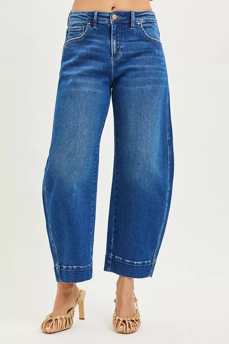 RISEN Mid Rise Crop Barrel Jeans - PBNJ FASHIONS