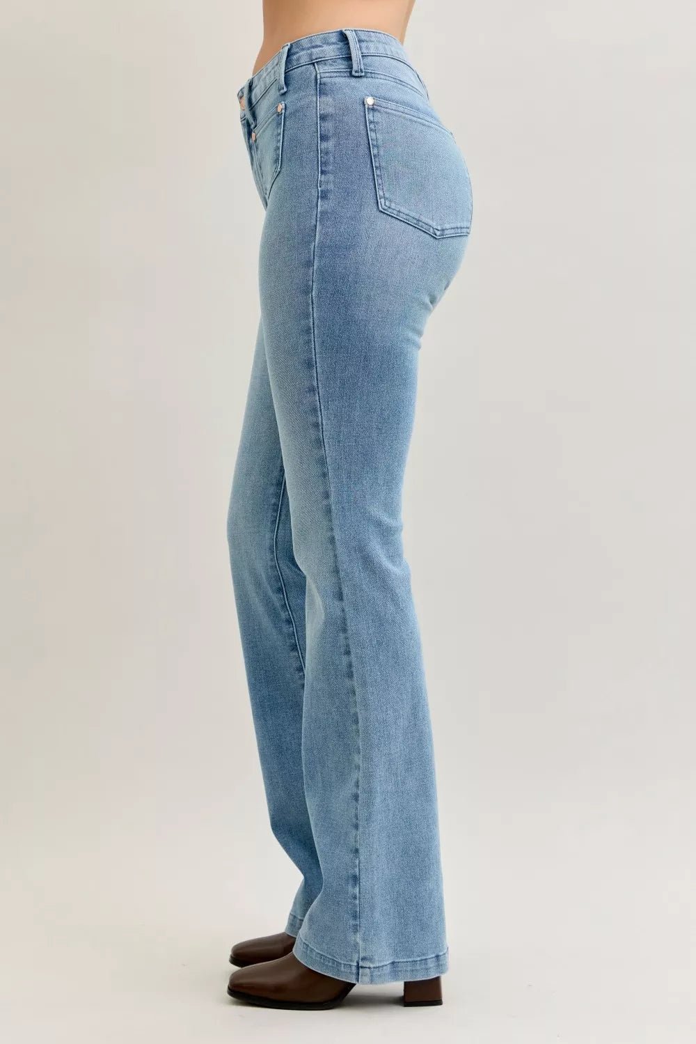 Judy Blue Full Size Mid Rise Bootcut Jeans with Contrast Wash & Front Patch Pockets Plus Size - PBNJ FASHIONS