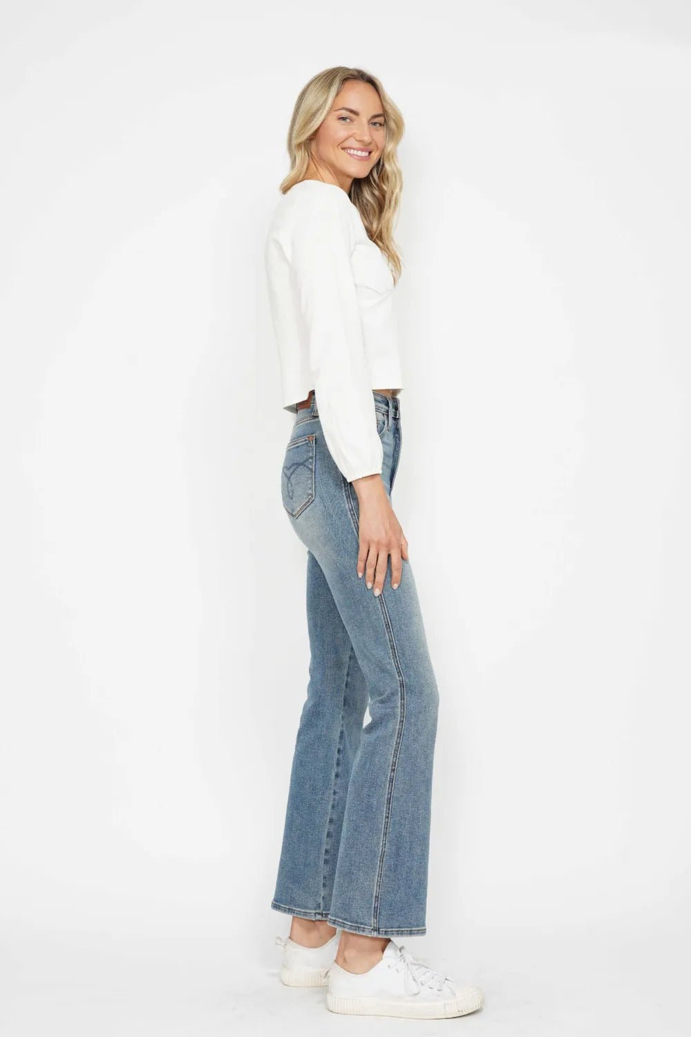 Judy Blue Full Size Tummy Control Back Embroidered Pocketed Bootcut Jeans Plus Size - PBNJ FASHIONS