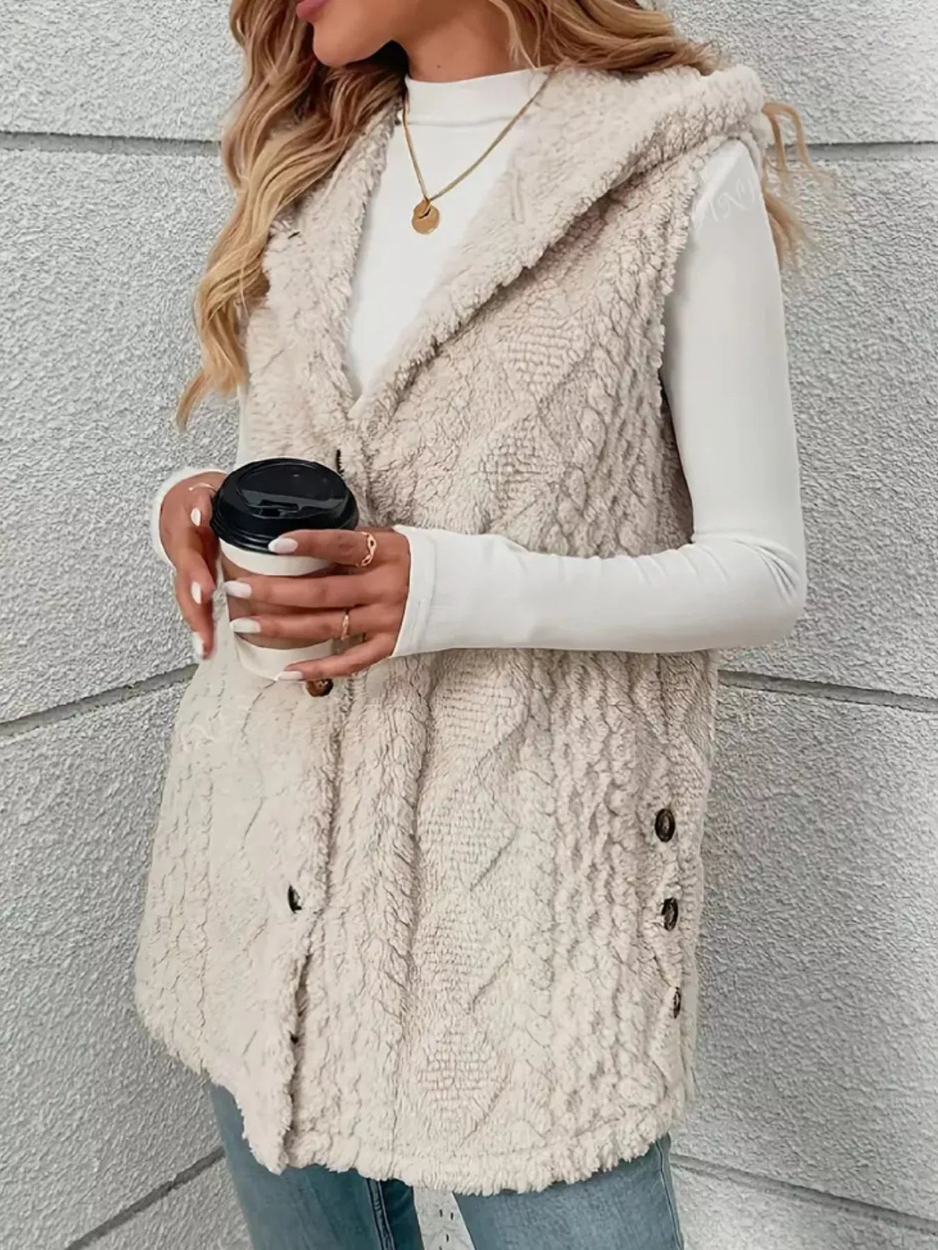 Hooded Button - Up Sherpa Vest Coat - PBNJ FASHIONS