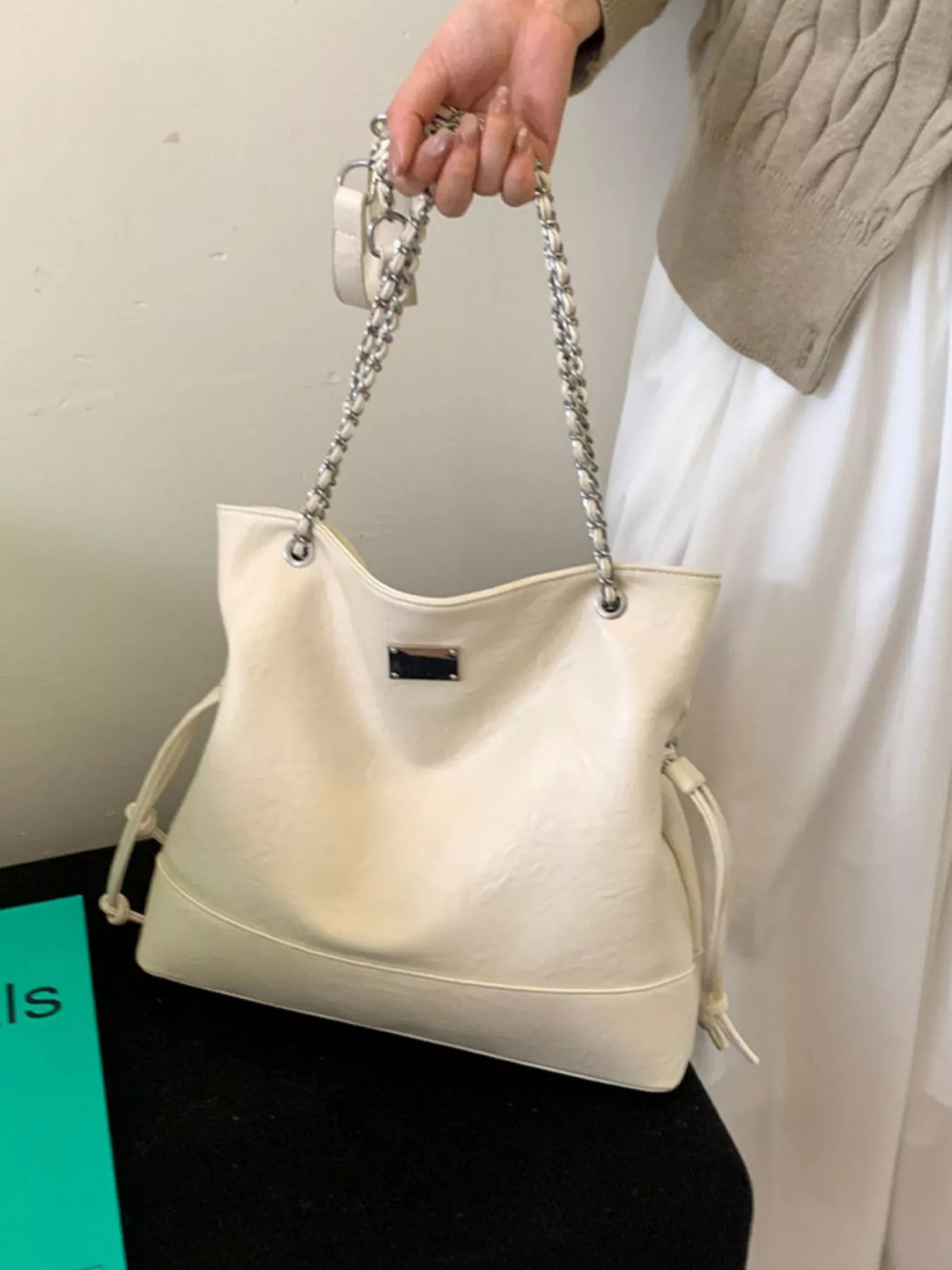 Chain Strap Faux Leather Tote Bag - PBNJ FASHIONS