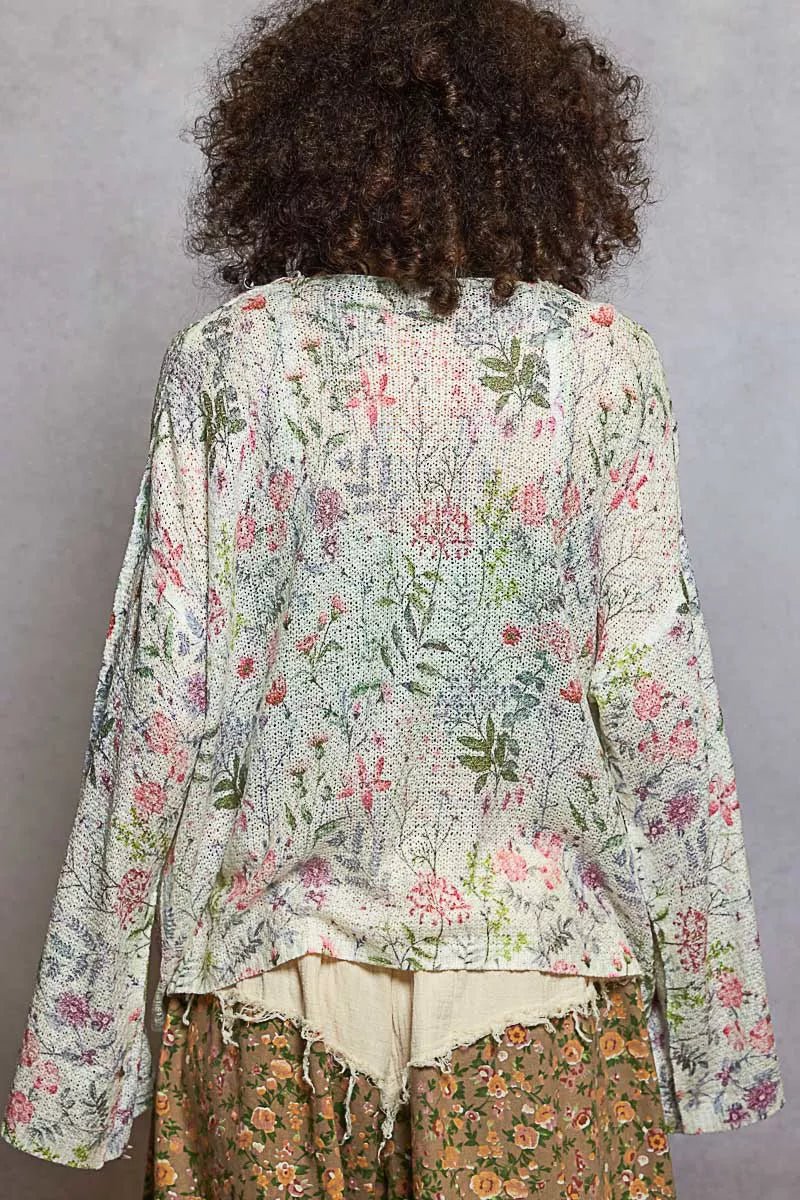 POL Open Front Floral Cardigan with Center Open Fringe - PBNJ FASHIONS
