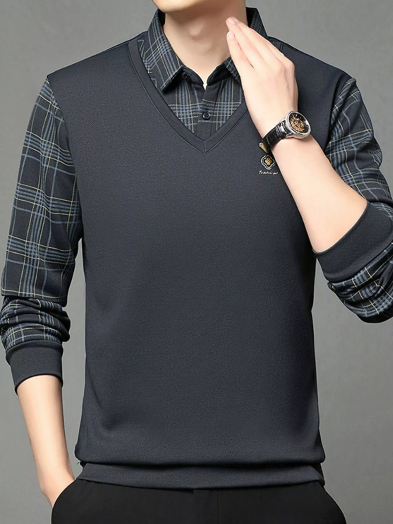 Men's Plus Size Layered - Look Long Sleeve Polo - PBNJ FASHIONS