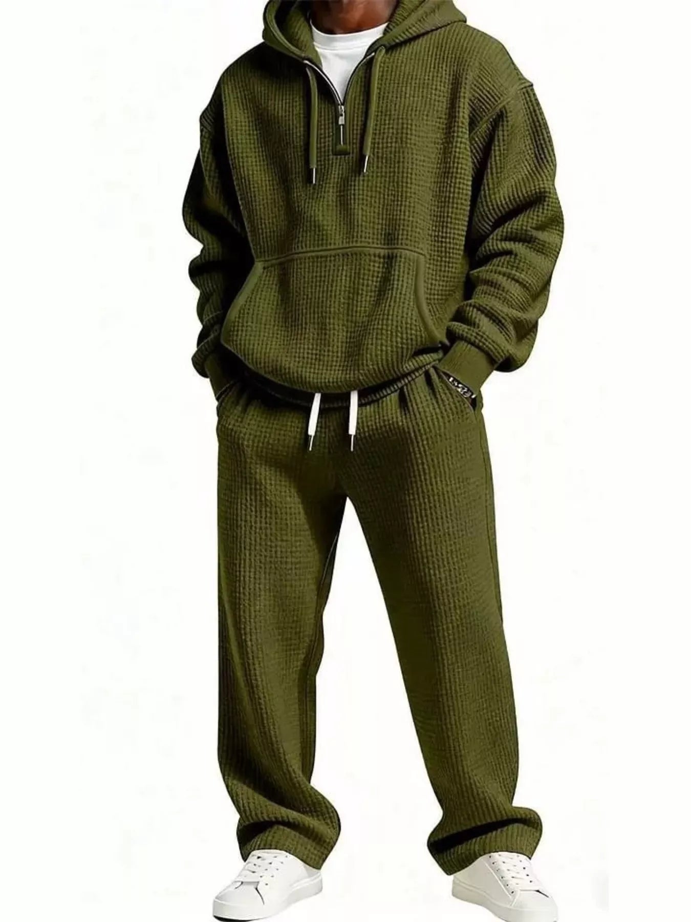 Men's Full Size Casual Waffle Knit Hoodie and Pants Set Plus Size - PBNJ FASHIONS