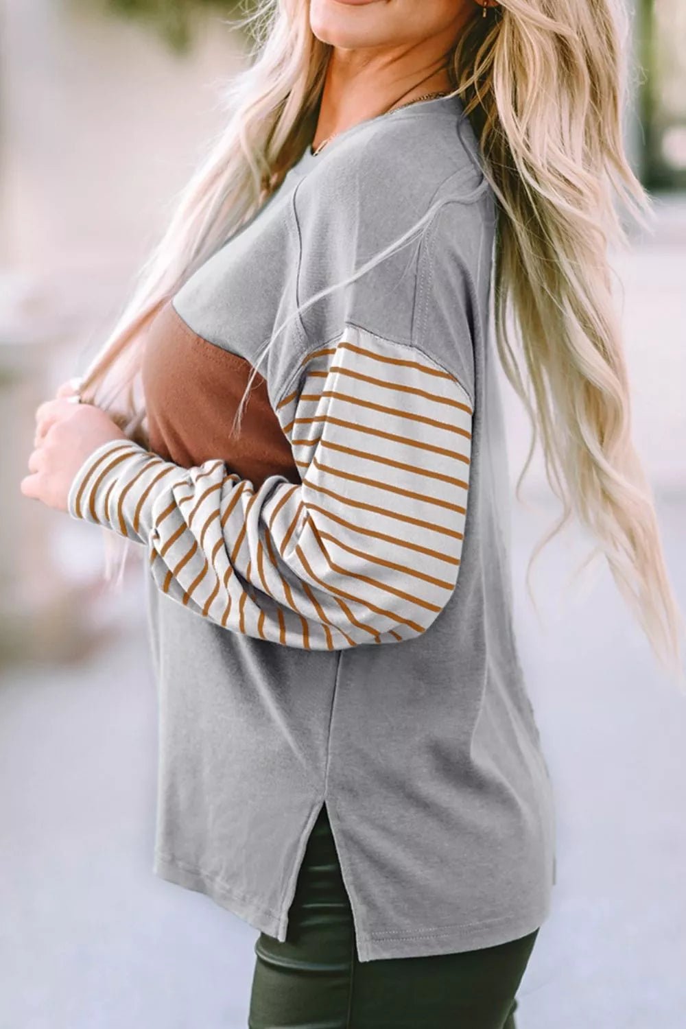 Colorblock Striped Bishop Sleeve Top - PBNJ FASHIONS