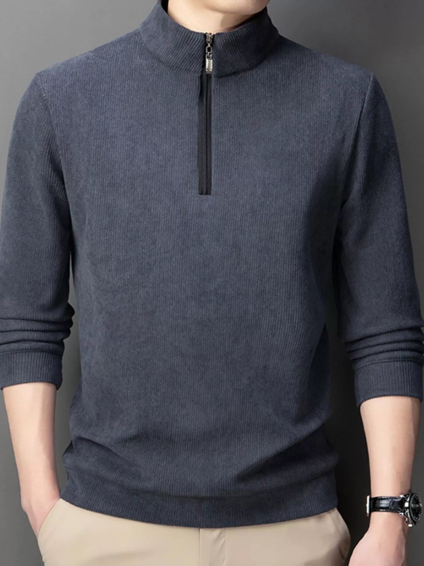 Men's Plus Size Corduroy Half - Zip Pullover Sweatshirt - PBNJ FASHIONS