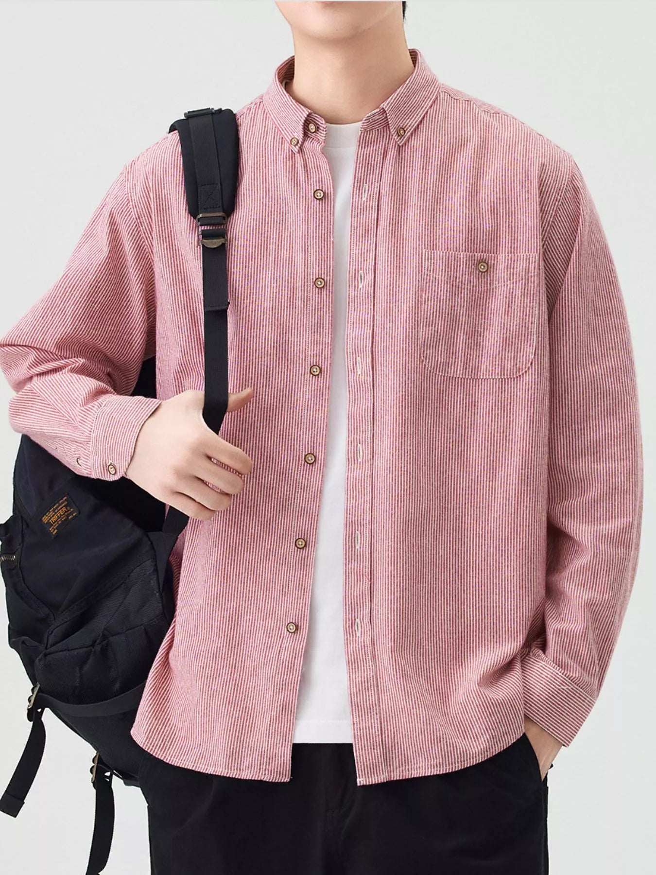 Men's Full Size Casual Striped Corduroy Shirt Plus Size - PBNJ FASHIONS