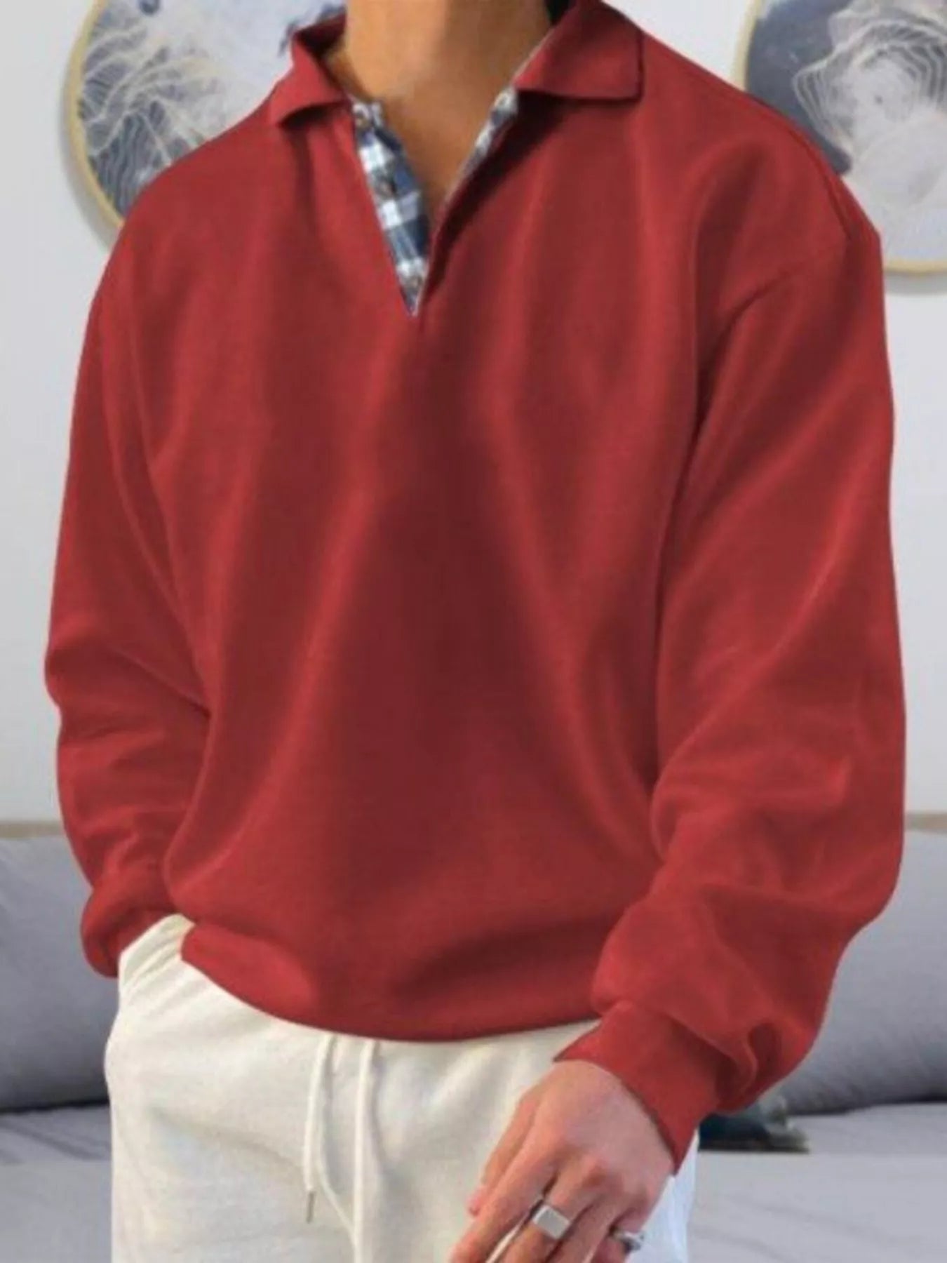 Men's Plus Size Casual Polo Collar Long Sleeve Top - PBNJ FASHIONS