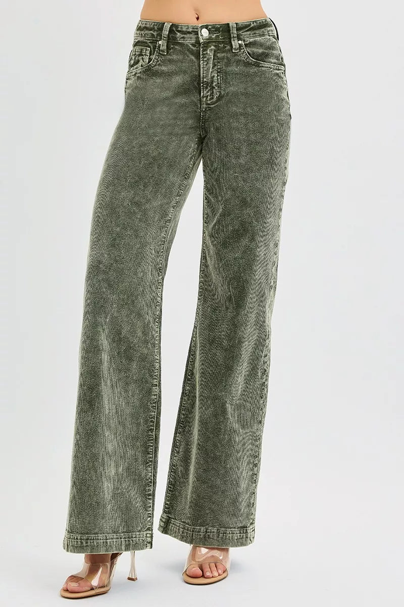 RISEN Full Size High Rise Wide Leg Corduroy Jeans Plus Size - PBNJ FASHIONS