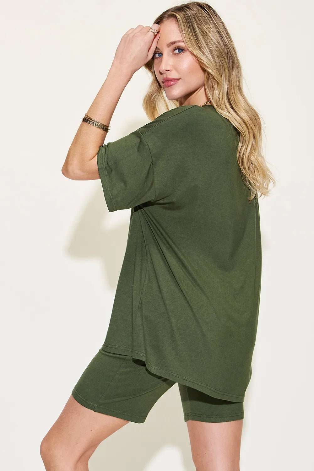 Basic Bae Full Size V - Neck Drop Shoulder T-Shirt and Shorts Set - PBNJ FASHIONS