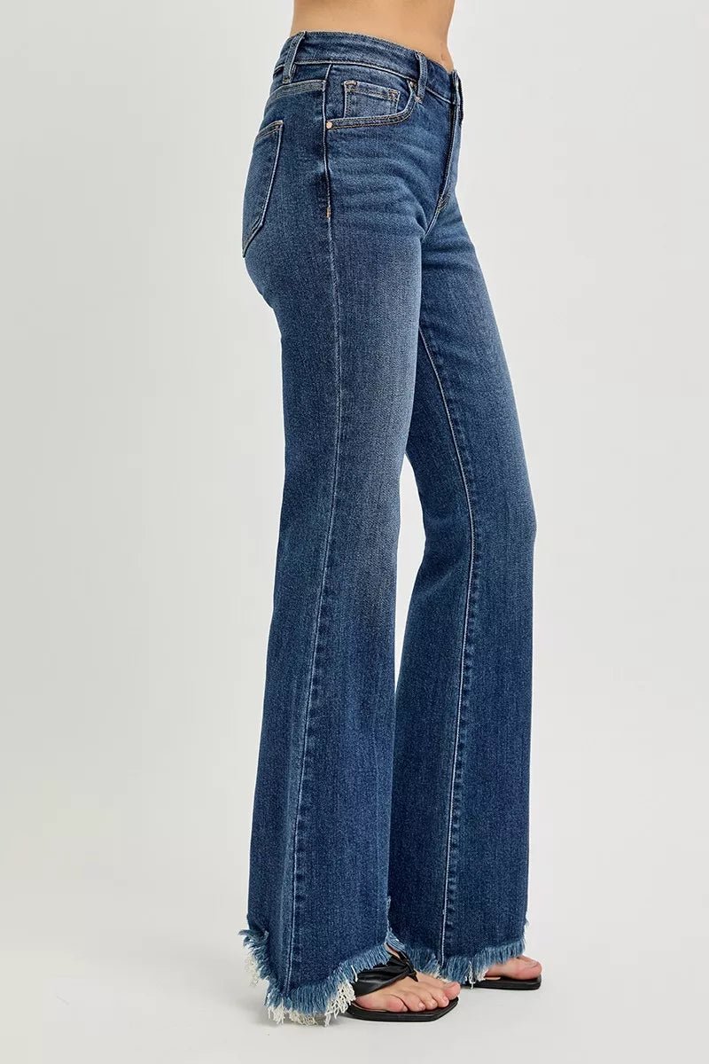 RISEN Full Size Mid Rise Flare Frayed Hem Jeans Plus Size - PBNJ FASHIONS