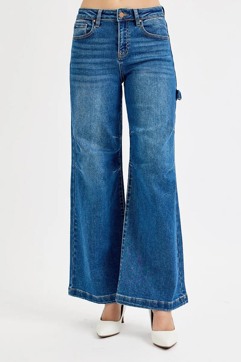 RISEN Full Size High Rise Wide Leg Patch Detailed Jeans Plus Size - PBNJ FASHIONS