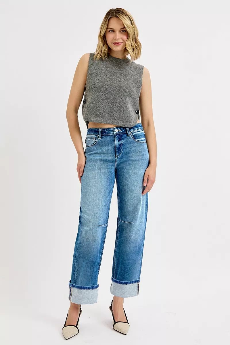 RISEN Slouchy Crop Barrel Cuffed Jeans - PBNJ FASHIONS