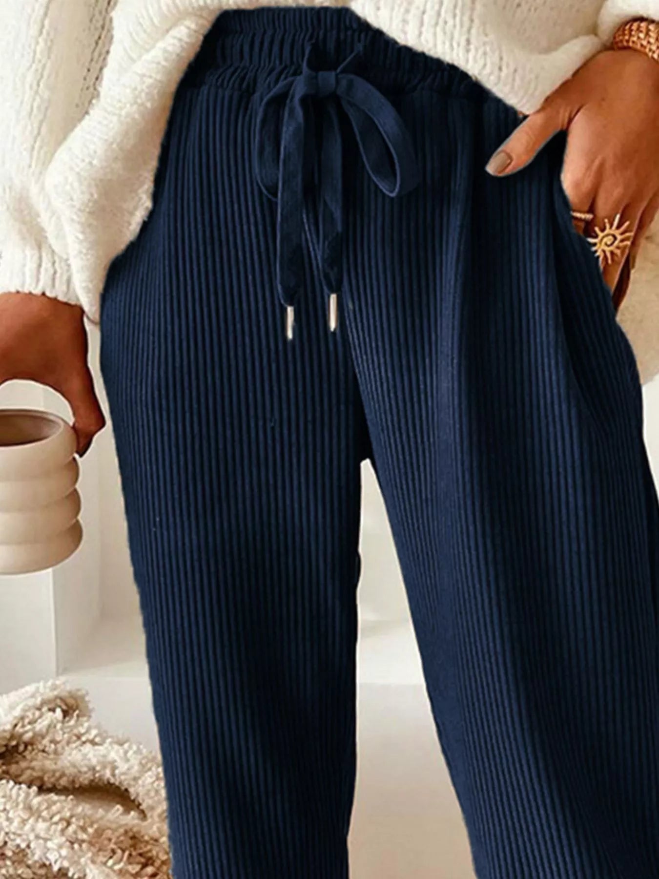 Casual Corduroy Drawstring Waist Pants - PBNJ FASHIONS