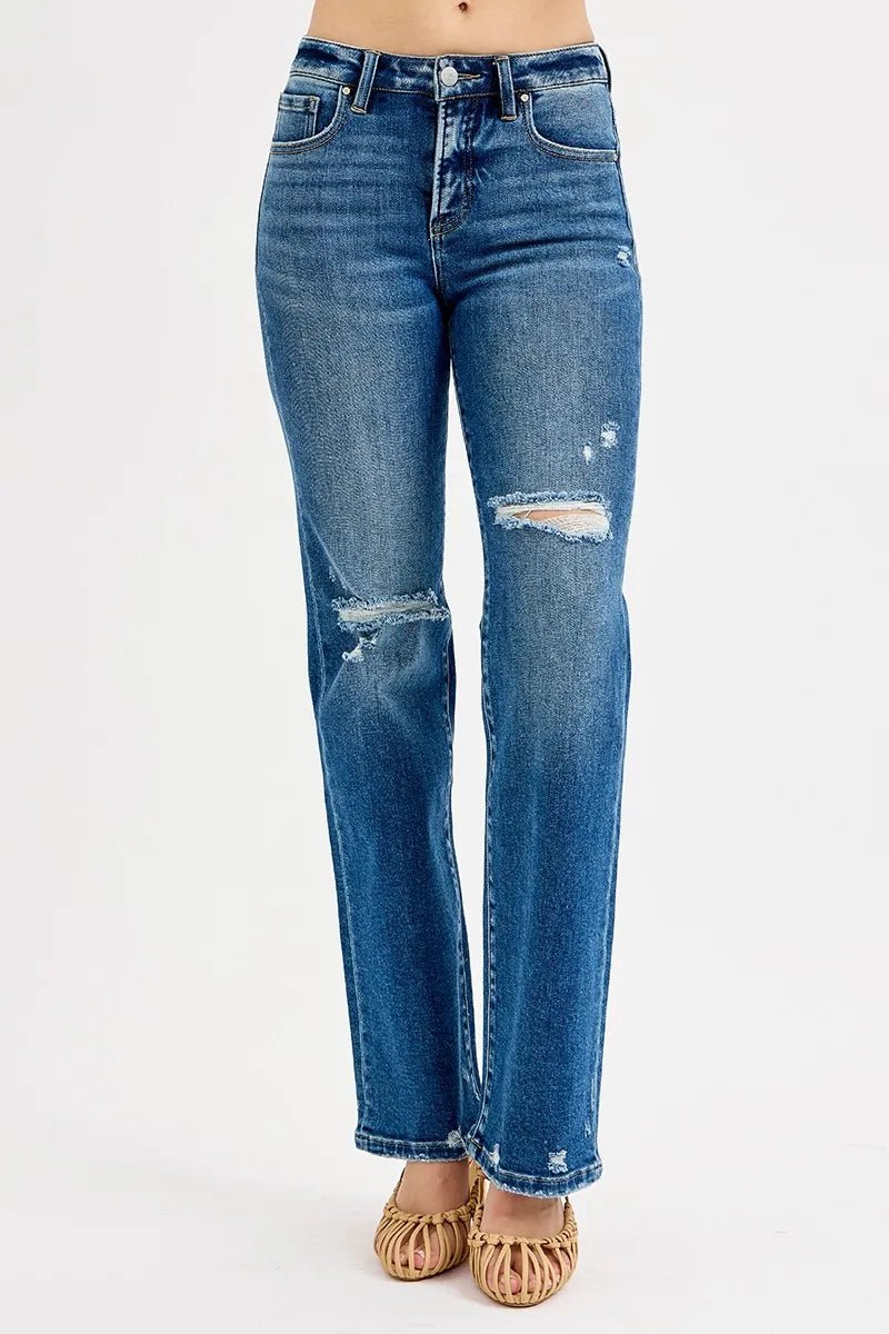 RISEN Full Size Tummy Control High Rise Straight Distressed Jeans Plus Size - PBNJ FASHIONS