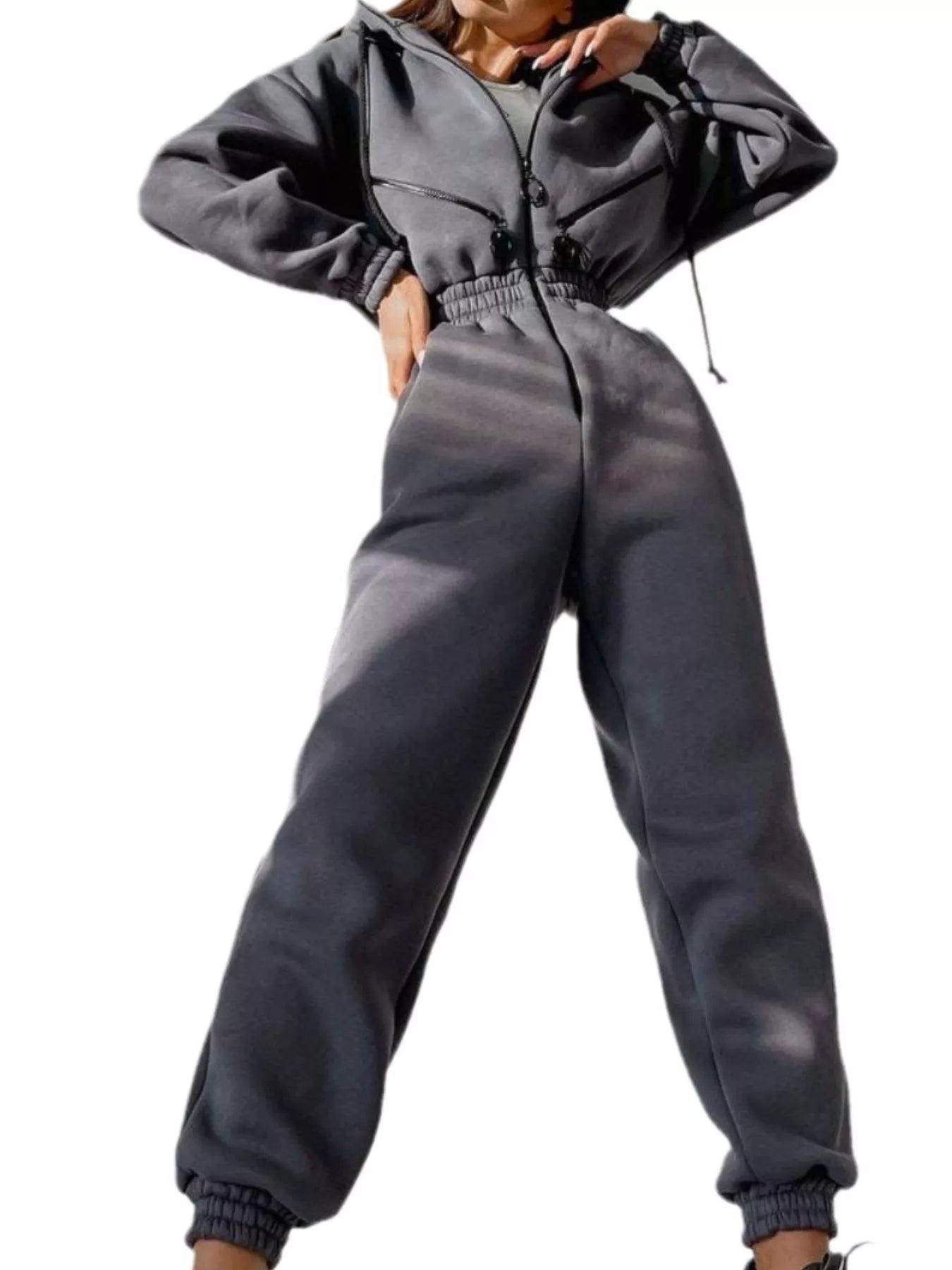 Hooded Zip - Up Long Sleeve Jumpsuit - PBNJ FASHIONS