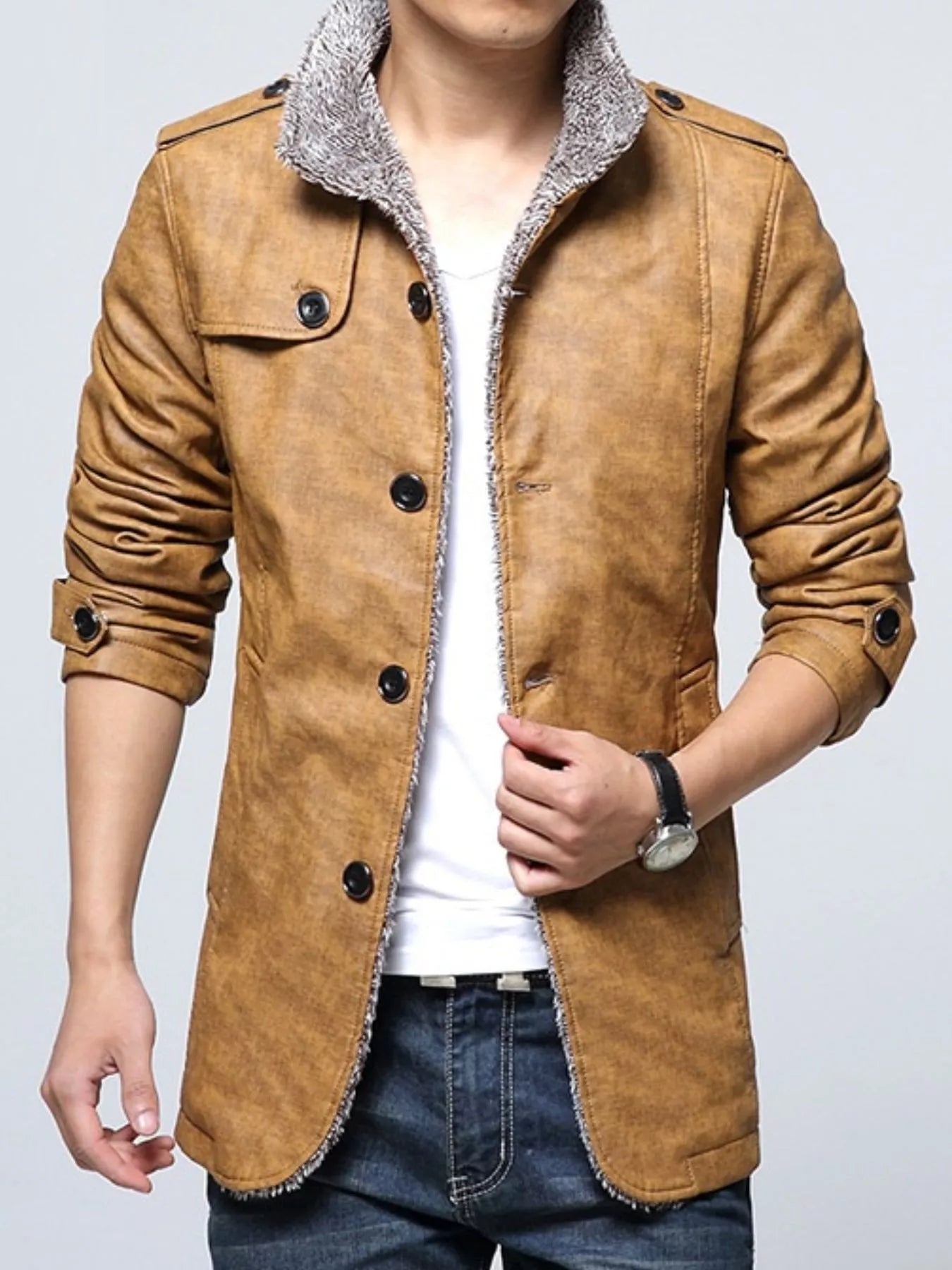 Men's Plus Size Button Up Fleece Lined Coat - PBNJ FASHIONS