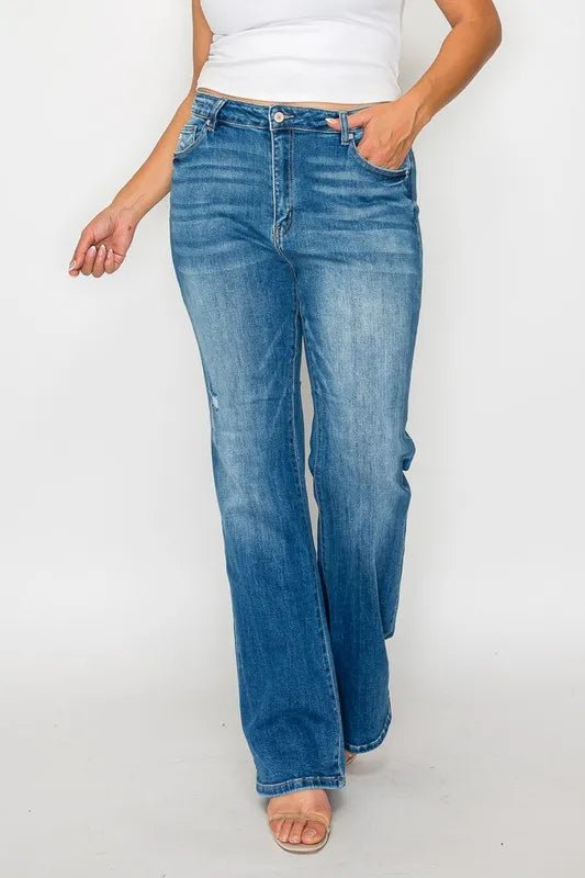 bytos Full Size Distressed High Rise Jeans with Pockets - PBNJ FASHIONS