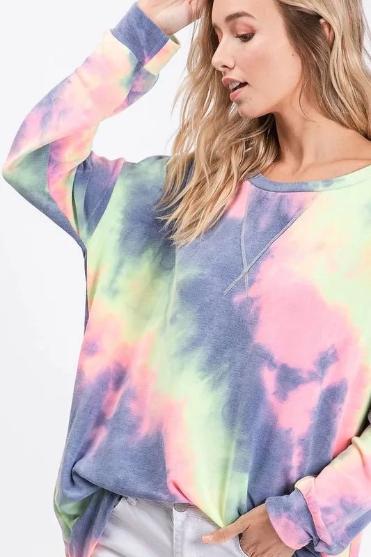 BiBi Tie Dye French Terry Print Top - PBNJ FASHIONS