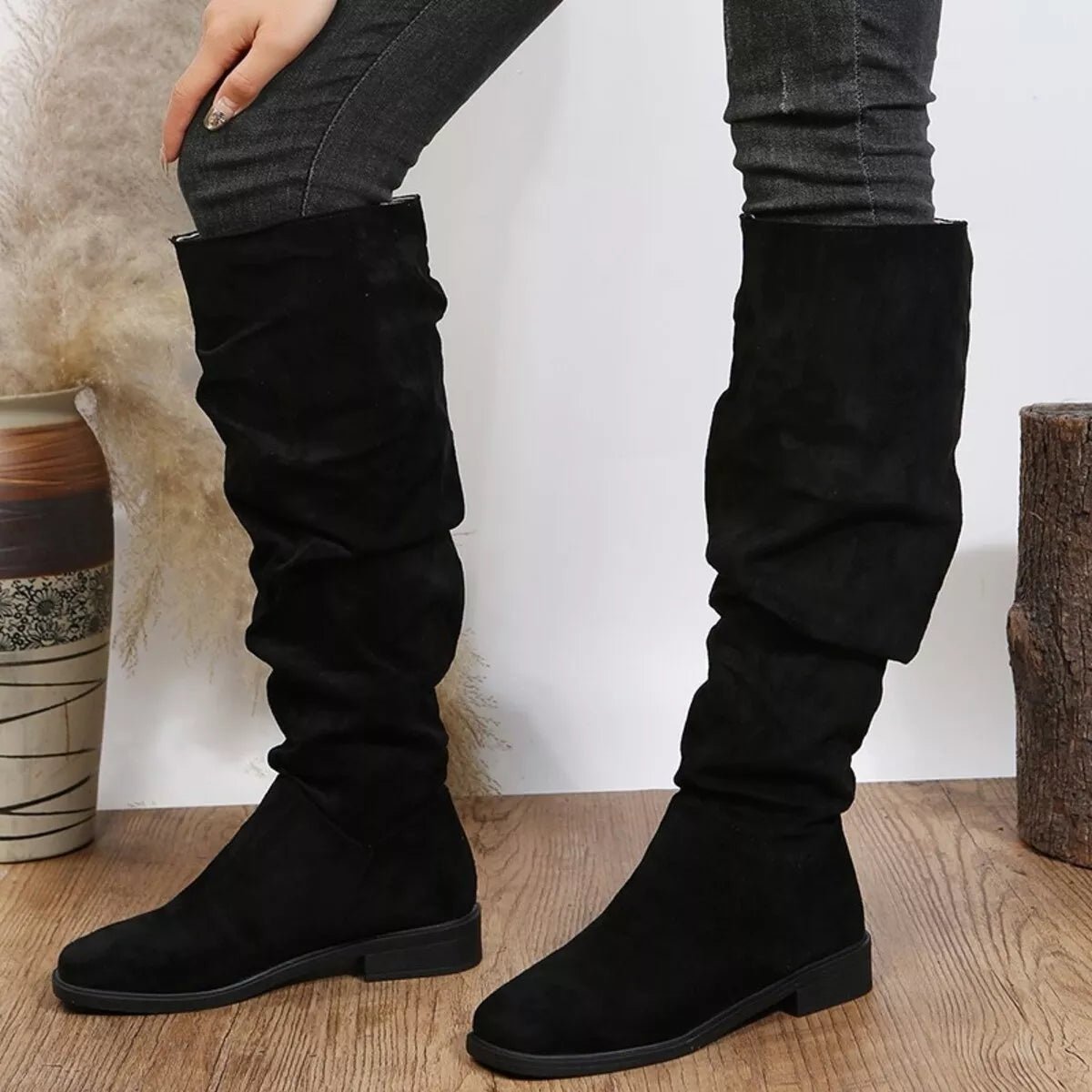 Trendy Slouchy Boots - Black-35- - PBNJ FASHIONS