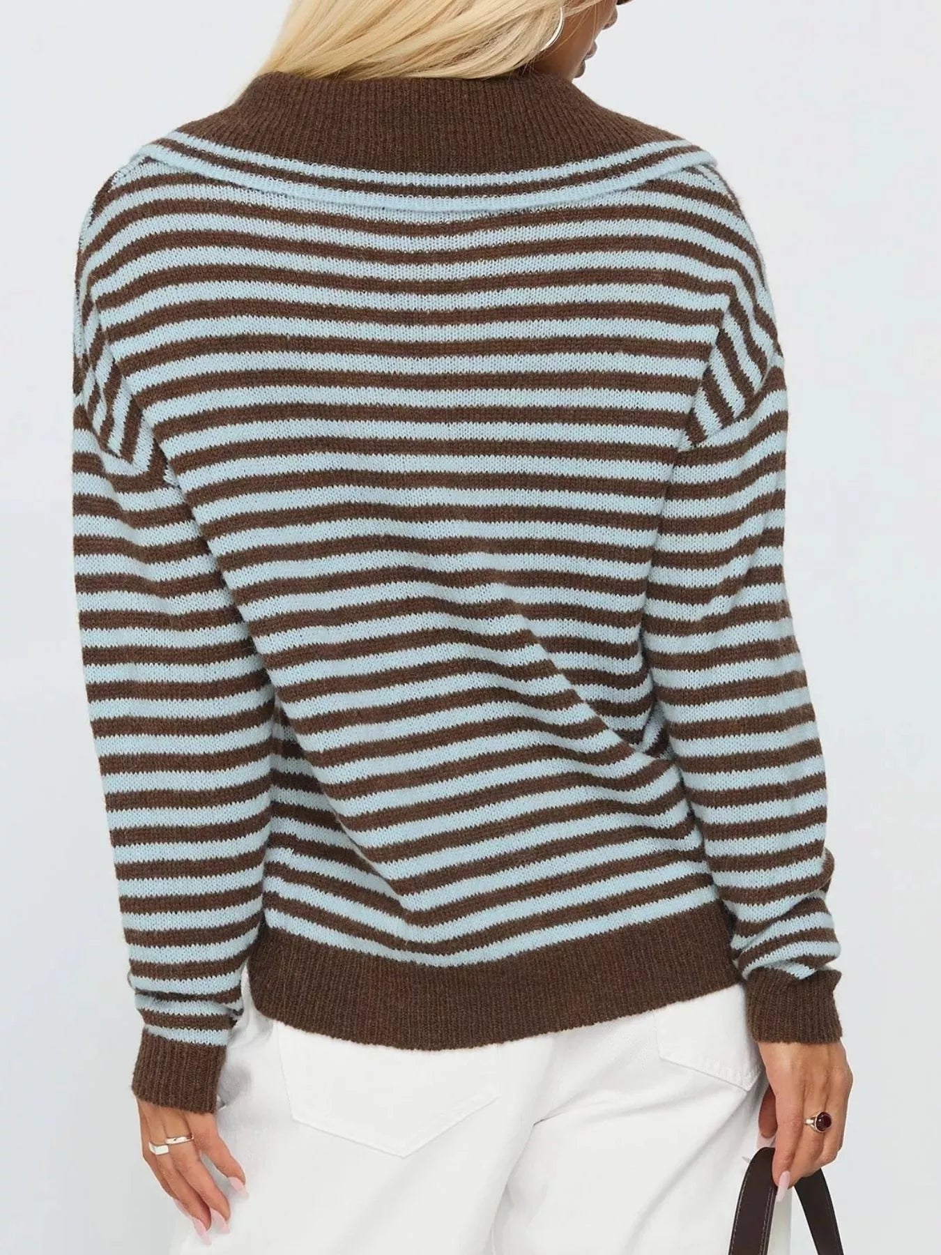 Striped Knit Dropped Shoulder Sweater - PBNJ FASHIONS