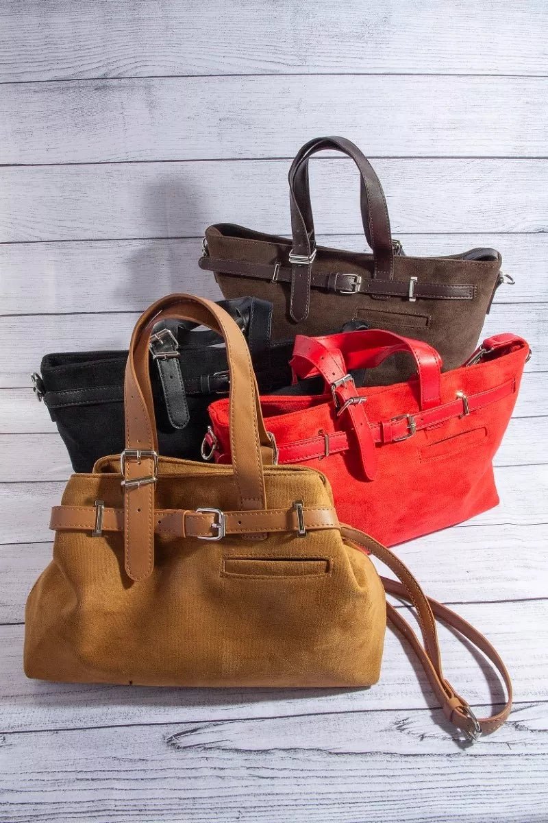 Fame Faux Leather Buckle Strap Detail Tote Bag - PBNJ FASHIONS