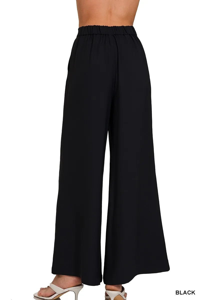 Zenana Relaxed Fit Elastic Waisted Wide Leg Pants - PBNJ FASHIONS