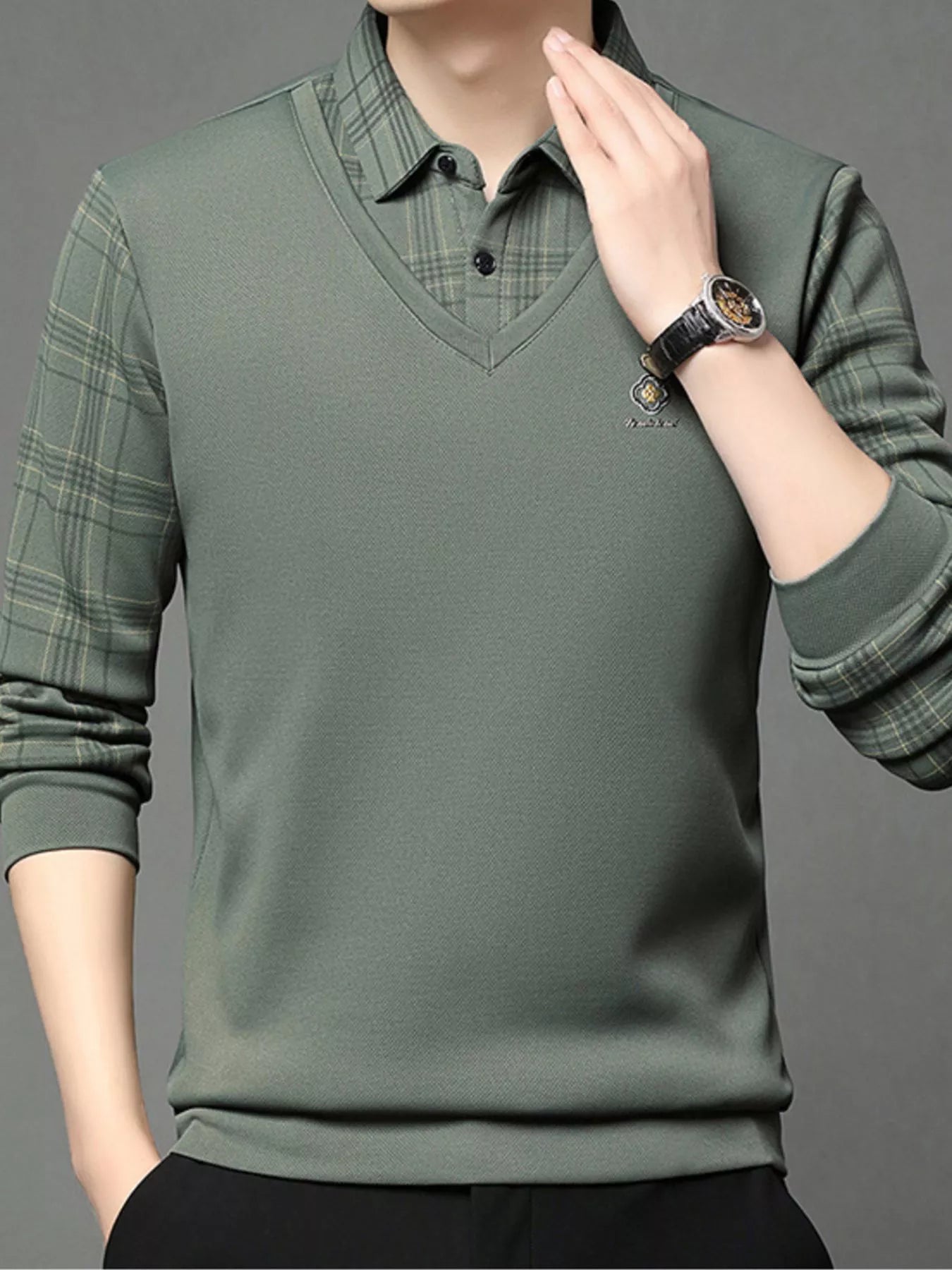 Men's Plus Size Layered - Look Long Sleeve Polo - PBNJ FASHIONS