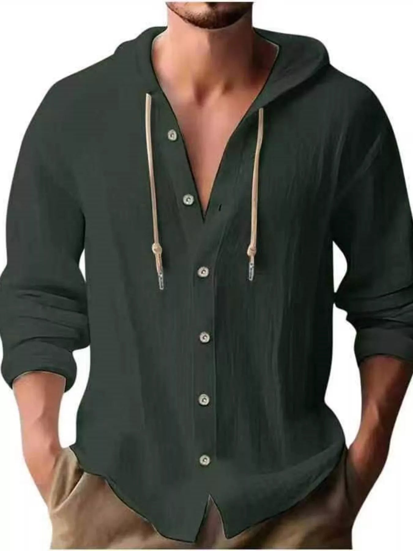 Men's Full Size Casual Button - Down Hooded Top Plus Size - PBNJ FASHIONS