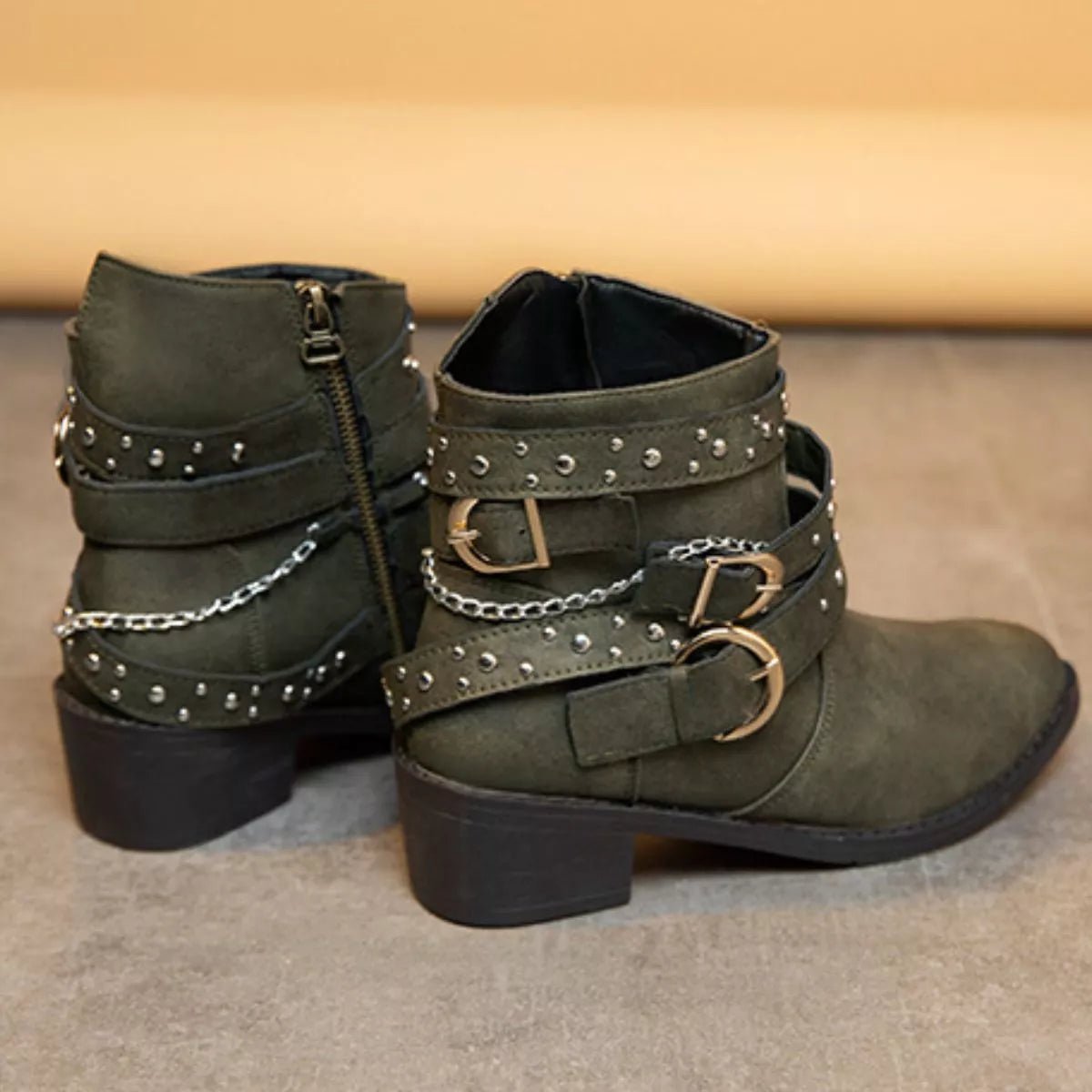 Studded Buckle Ankle Boots - PBNJ FASHIONS