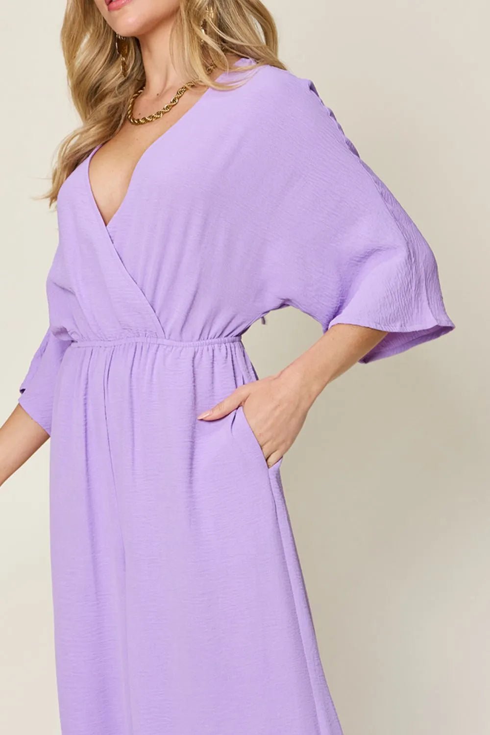 Double Take Full Size Surplice Wide Leg Jumpsuit with Pockets - PBNJ FASHIONS