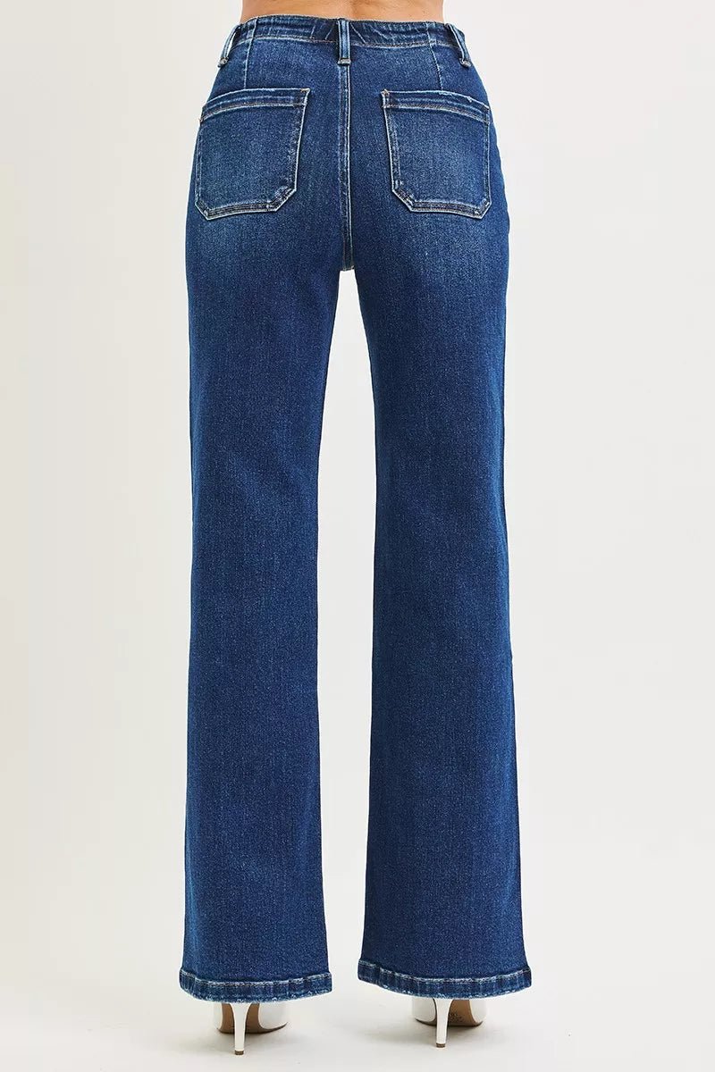 RISEN Full Size High Rise Wide Leg Jeans with Front Tie Detail Plus Size - PBNJ FASHIONS