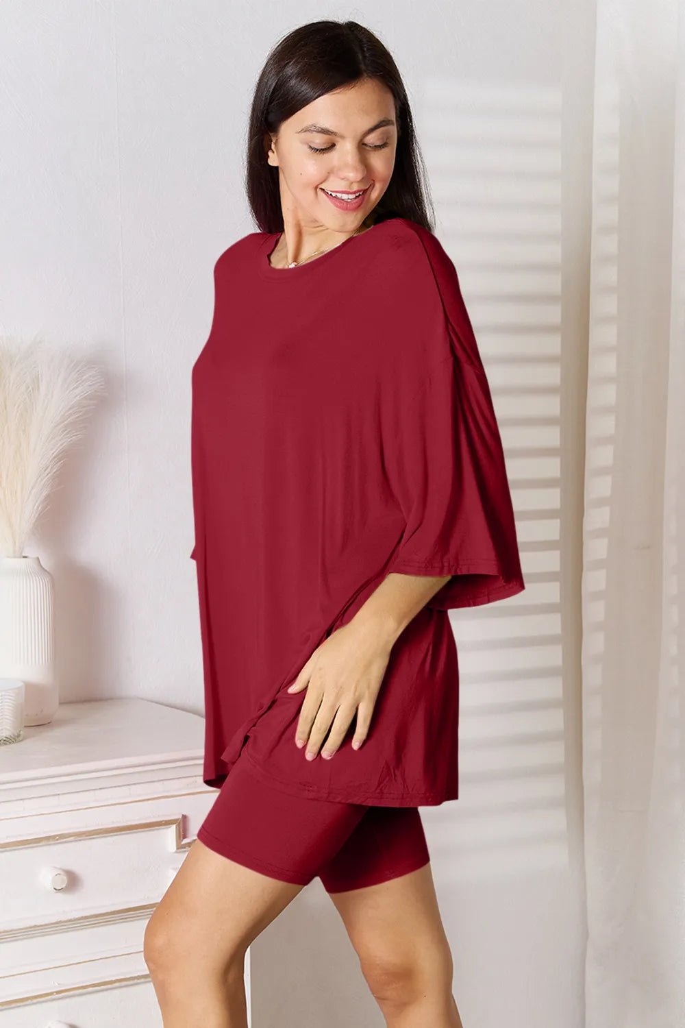 Basic Bae Full Size Soft Rayon Three - Quarter Sleeve Top and Shorts Set - PBNJ FASHIONS