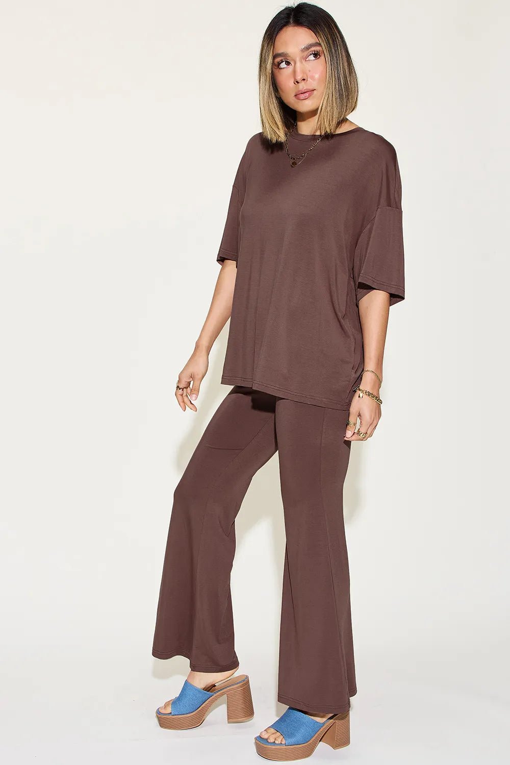 Basic Bae Full Size Bamboo Drop Shoulder T-Shirt and Flare Pants Set - PBNJ FASHIONS