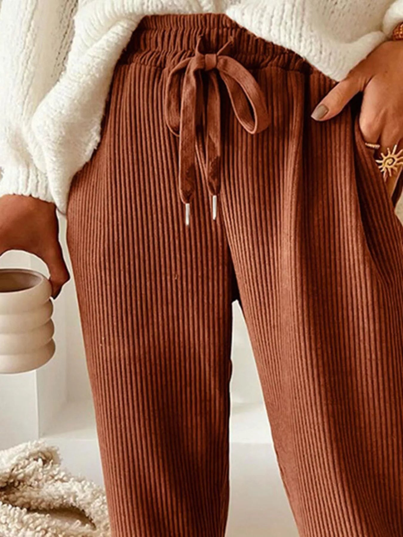 Casual Corduroy Drawstring Waist Pants - PBNJ FASHIONS