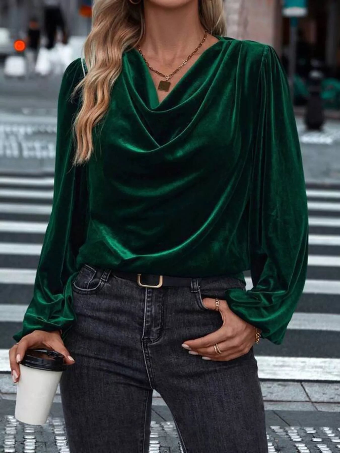 Full Size Velvet Cowl Neck Blouse Plus Size - PBNJ FASHIONS