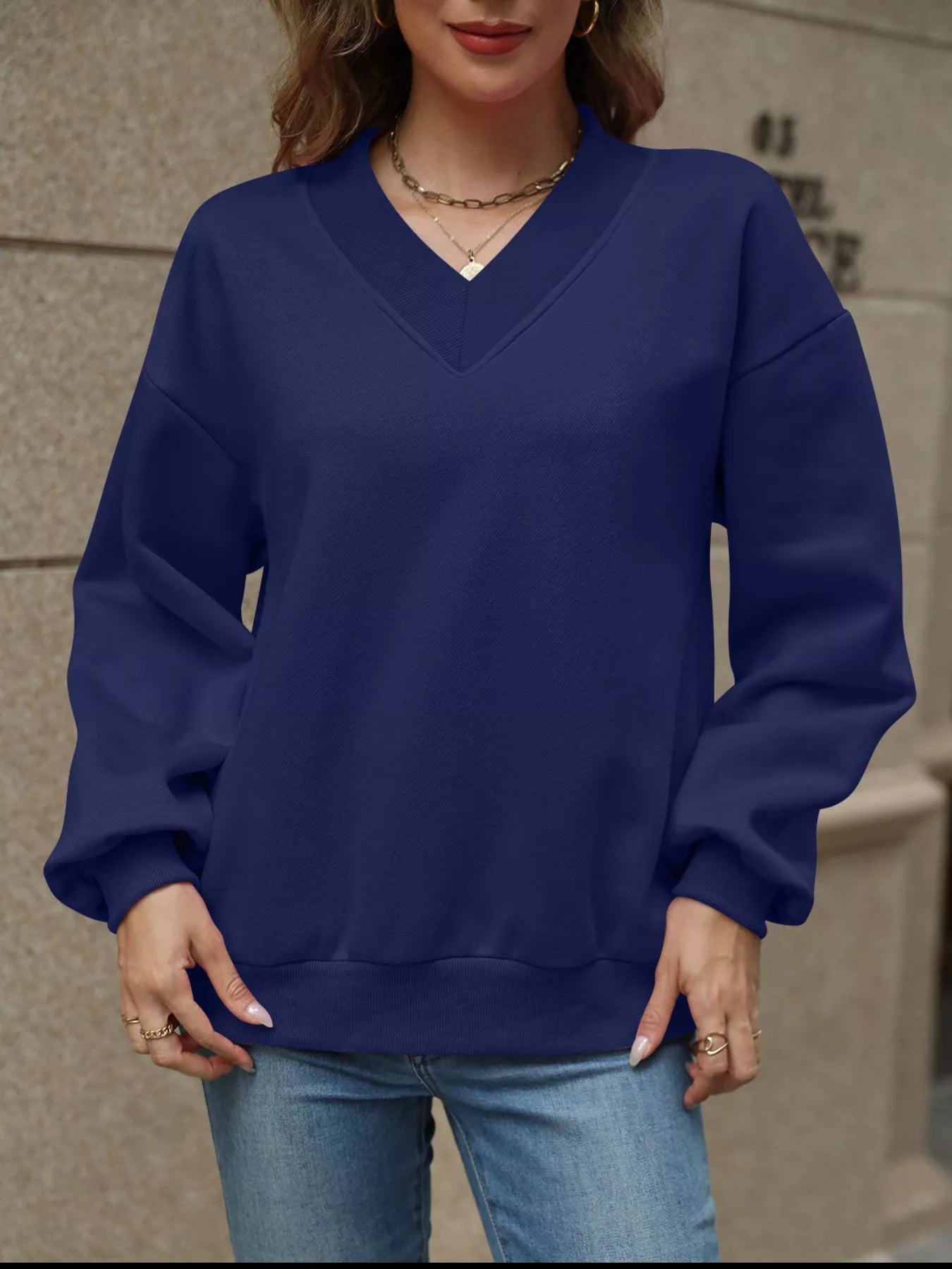 V - Neck Solid Color Casual Sweatshirt - PBNJ FASHIONS