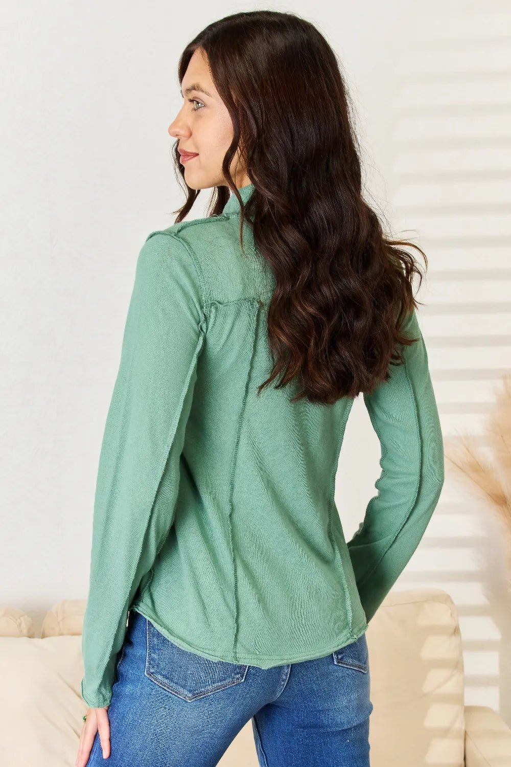 POL Exposed Seam Long Sleeve Knit Top - PBNJ FASHIONS