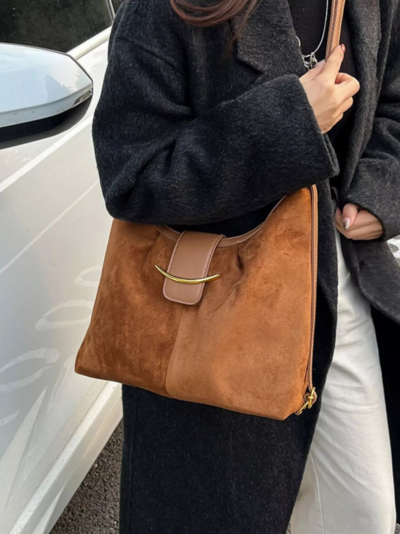 Convertible Suede Backpack Bag with Metal Accent - PBNJ FASHIONS
