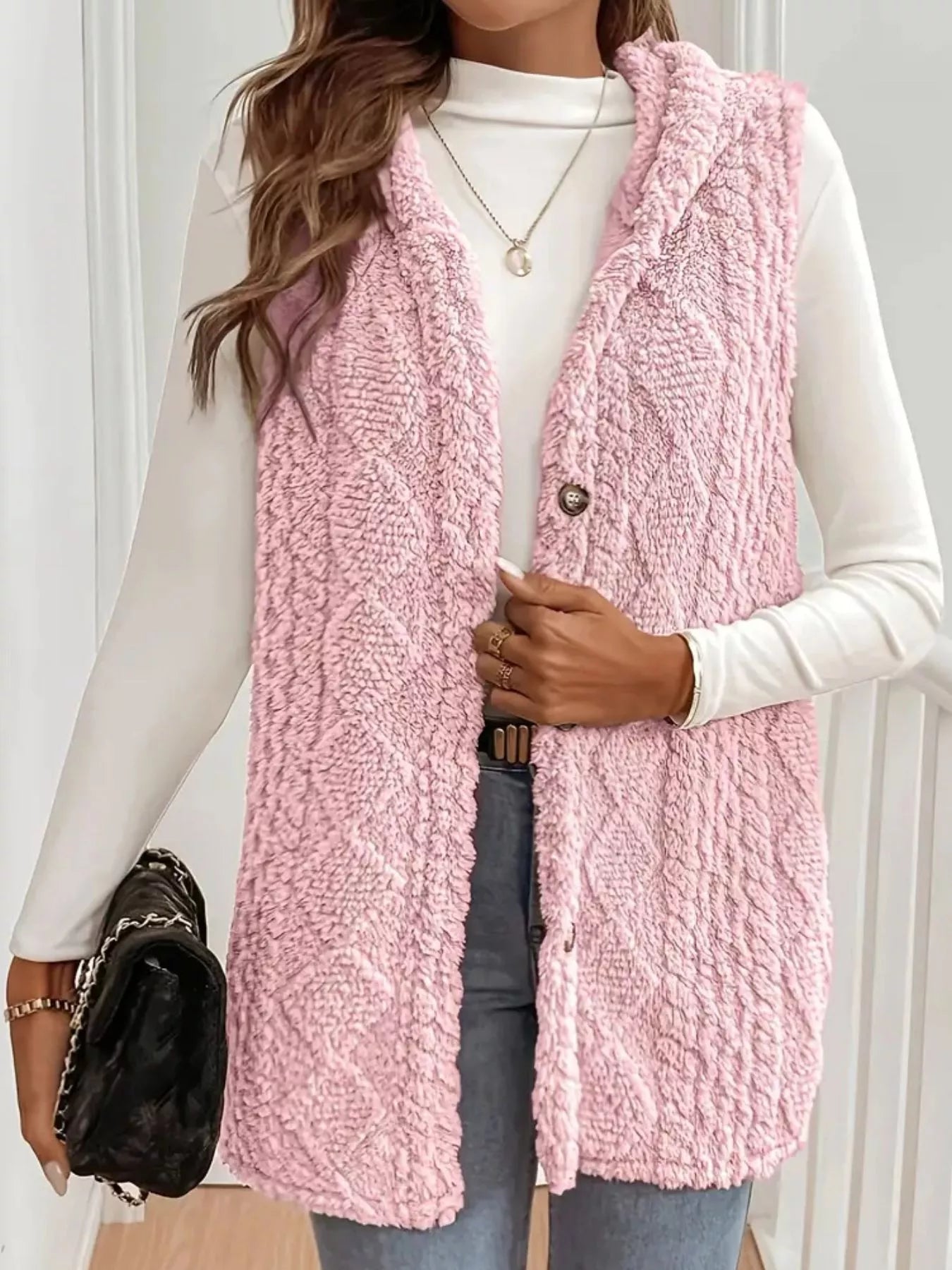 Hooded Button - Up Sherpa Vest Coat - PBNJ FASHIONS