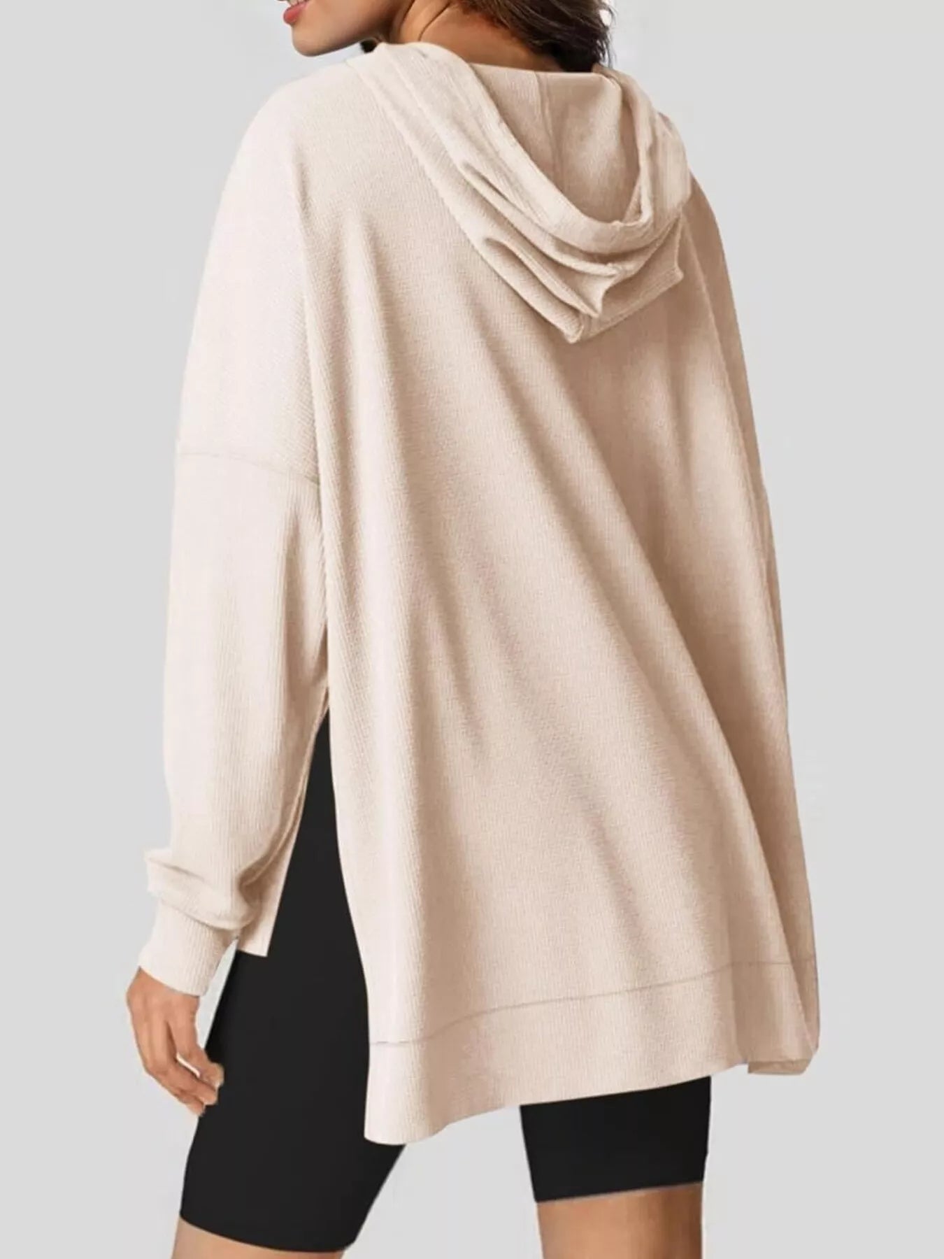 Oversized Drawstring Side Slit Hoodie - PBNJ FASHIONS