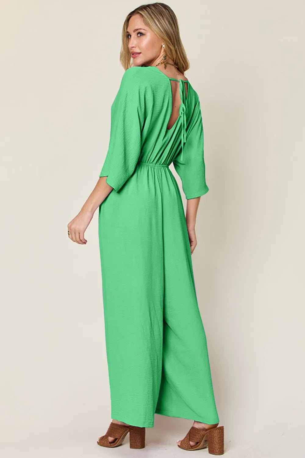 Double Take Full Size Surplice Wide Leg Jumpsuit with Pockets - PBNJ FASHIONS