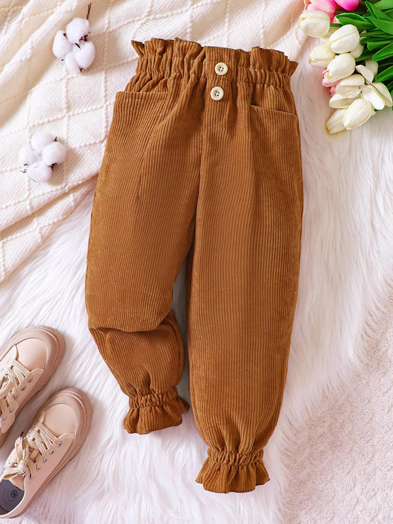 Children's Ruffled Hem Corduroy Pants - PBNJ FASHIONS