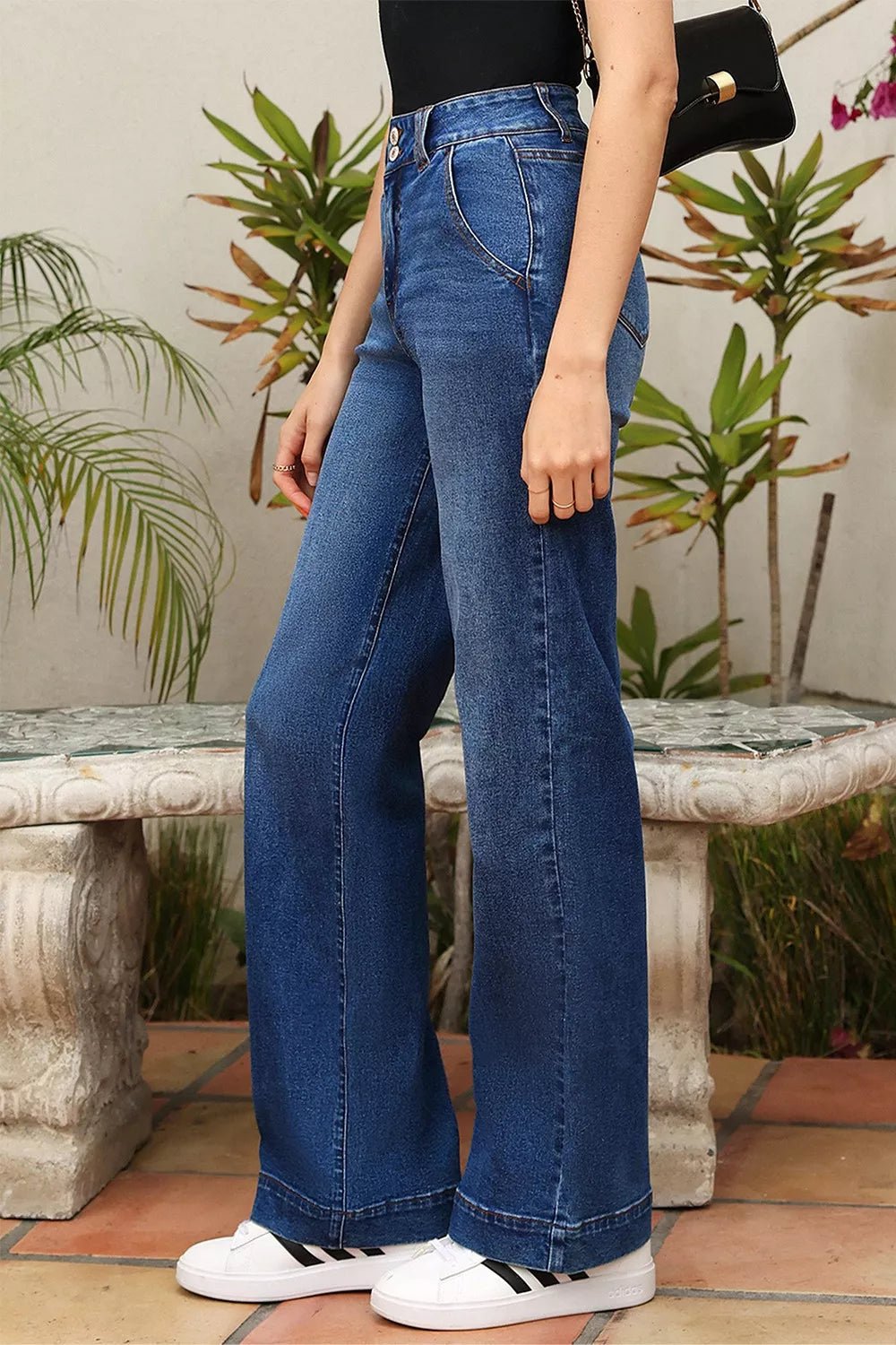 Double Button Zip Fly Straight Leg Jeans - PBNJ FASHIONS