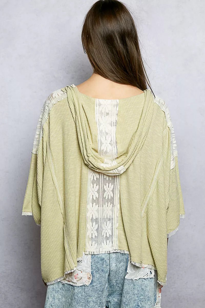 POL Short Sleeve Hoodie Top with Lace Detail - PBNJ FASHIONS