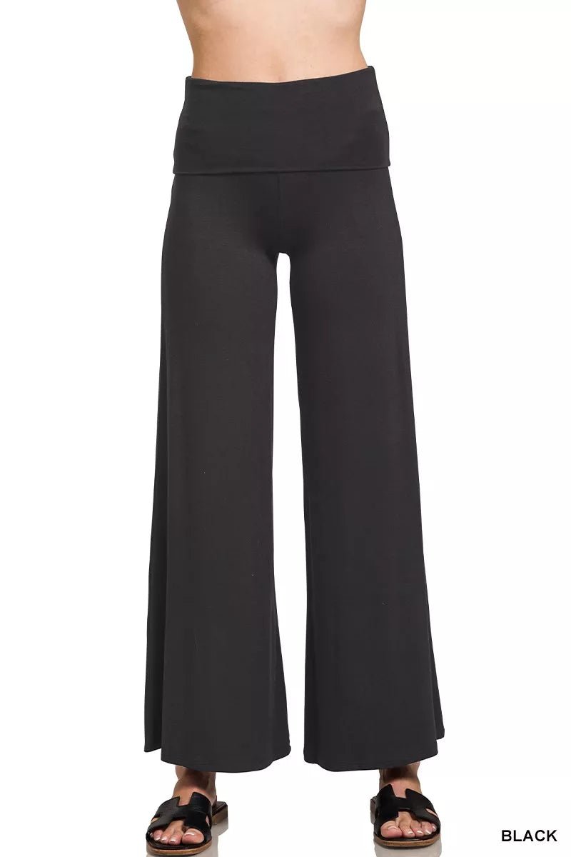 Zenana Full Size Fold Over Waist Comfy Wide Leg Pants Plus Size - PBNJ FASHIONS