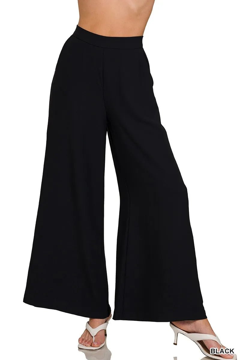 Zenana Relaxed Fit Elastic Waisted Wide Leg Pants - PBNJ FASHIONS