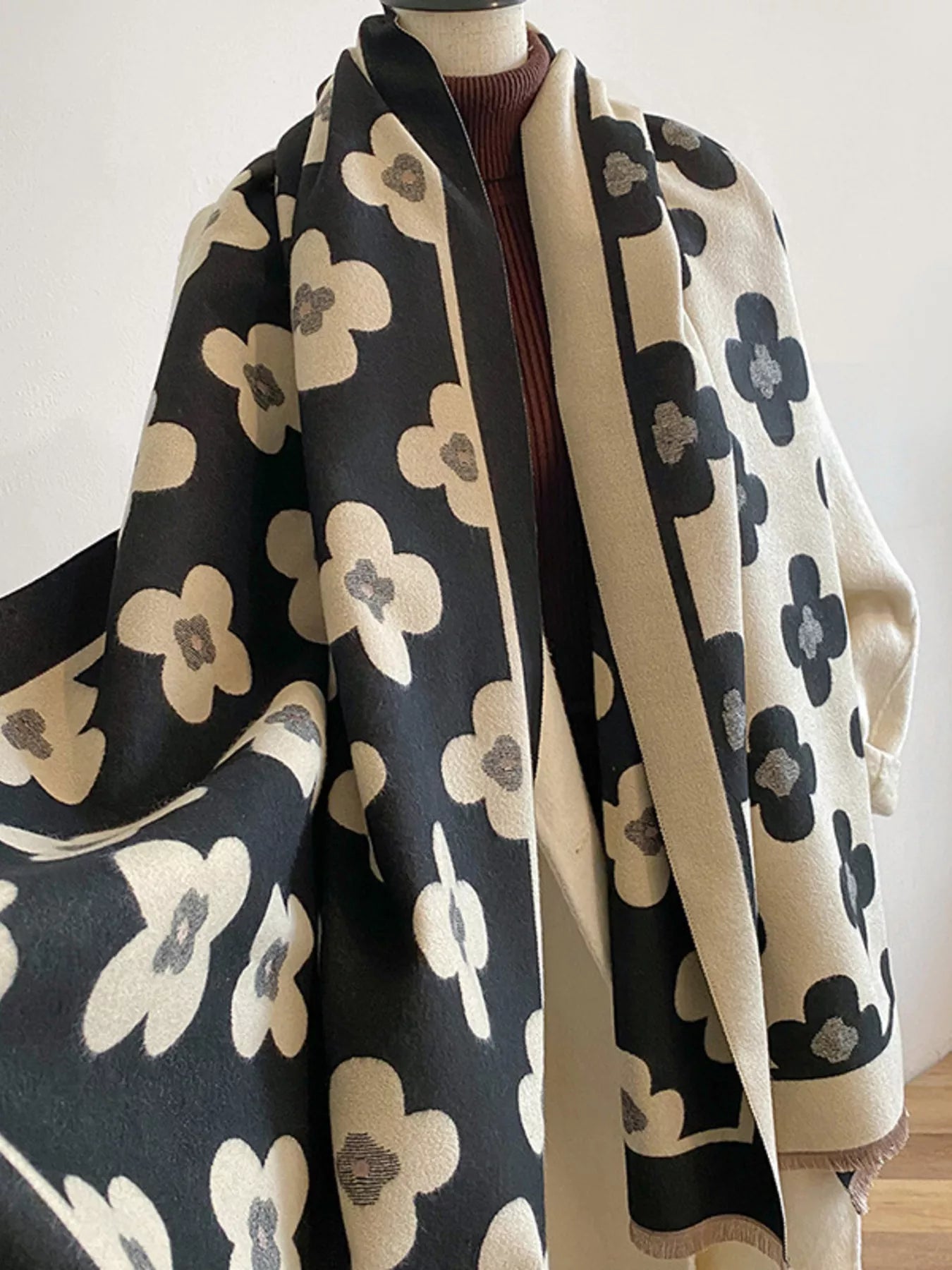 Floral Print Raw Hen Scarf - PBNJ FASHIONS