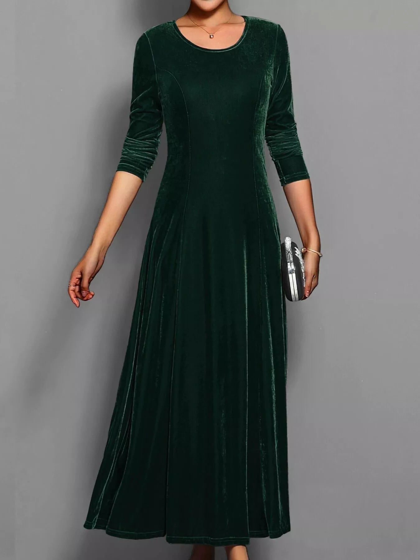 Velvet Long Sleeve A - Line Dress - PBNJ FASHIONS